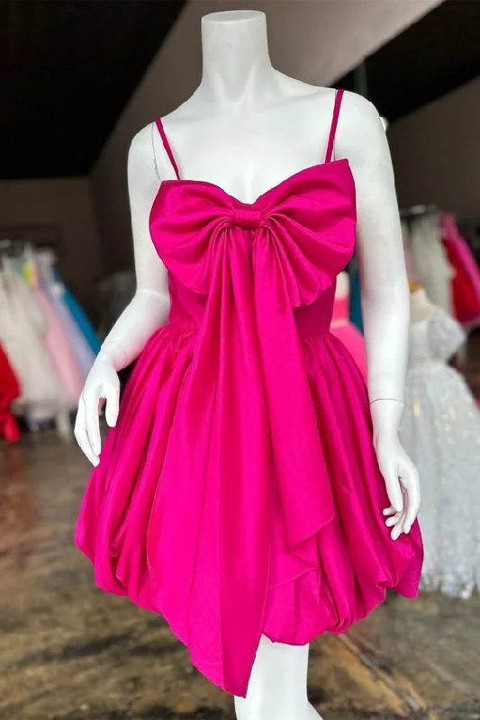 Seasonal Style Discounts Fuchsia Straps Satin A-line Homecoming Dress with Bow   S2618