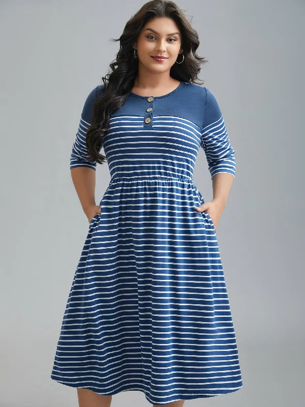 Trend Alert Colorblock Striped Waist-Cinched Midi Dress