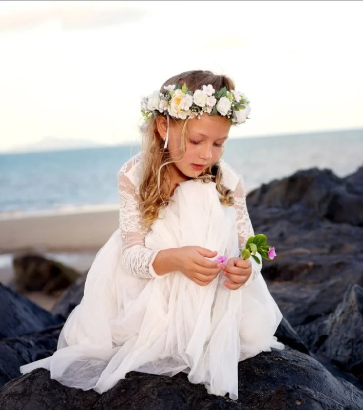 Feminine Soft - Hued Look Juliette Cream Flower Girl Midi Dress