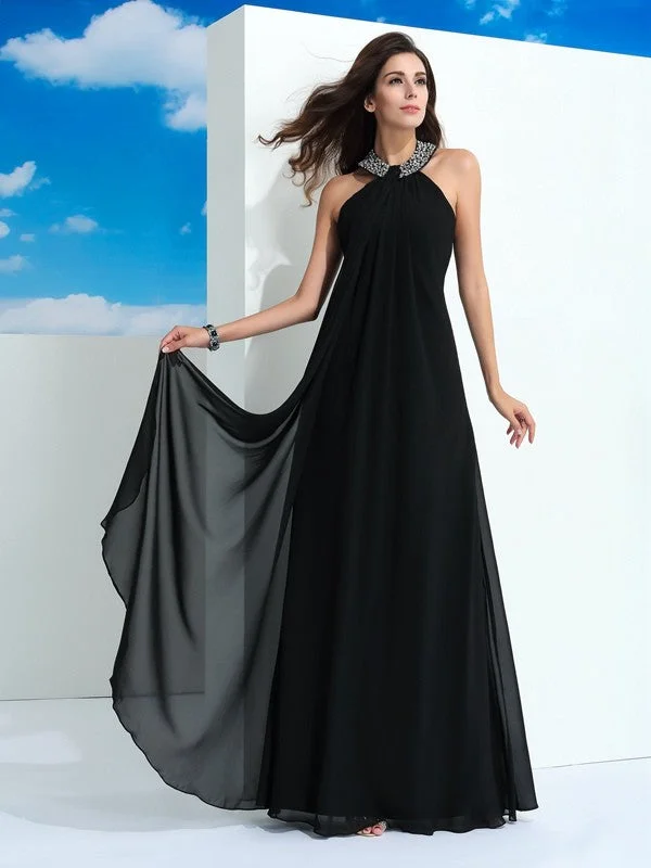 Inspired By You, Designed For You A-Line/Princess Halter Beading Sleeveless Long Chiffon Dresses