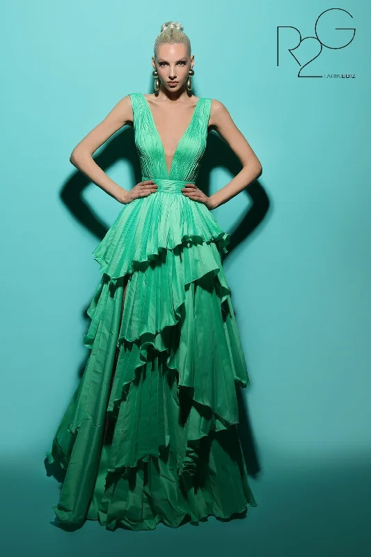 Pastel Styles Tarik Ediz 53036 Sleeveless Illusion Neck Greenmillian Gown