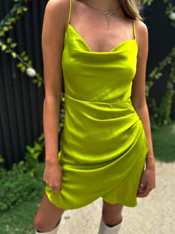 Fashion Deal Natasha Draped Mini Dress In Lime Green