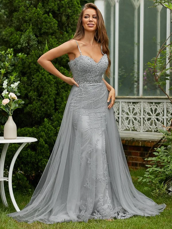 Celebrate With Big Savings A-Line/Princess Tulle Lace V-neck Sleeveless Sweep/Brush Train Dresses