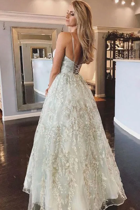 Save On Inspired Styles Spaghetti Straps Lace Appliques Beach Wedding Dresses with Lace up Wedding Gowns