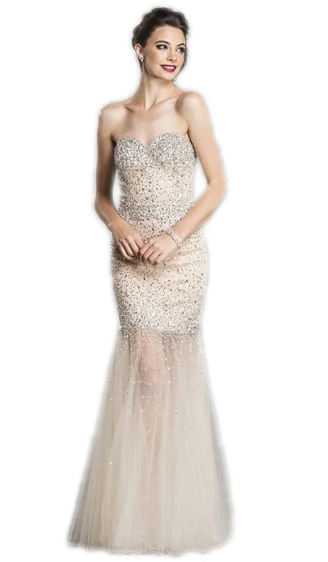 Polished Finish Aspeed Design - Strapless Beaded Trumpet Evening Gown