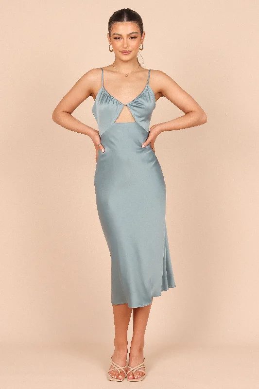 Unleash Your Trendy Side Poppy Cut Out Midi Dress - Blue