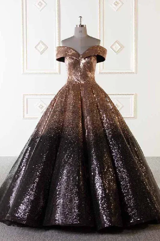 Seasonal Trend Luxury Sparkly Ball Gown Dresses Ombre Sequins Floor Length Prom Evening Dresses N1306