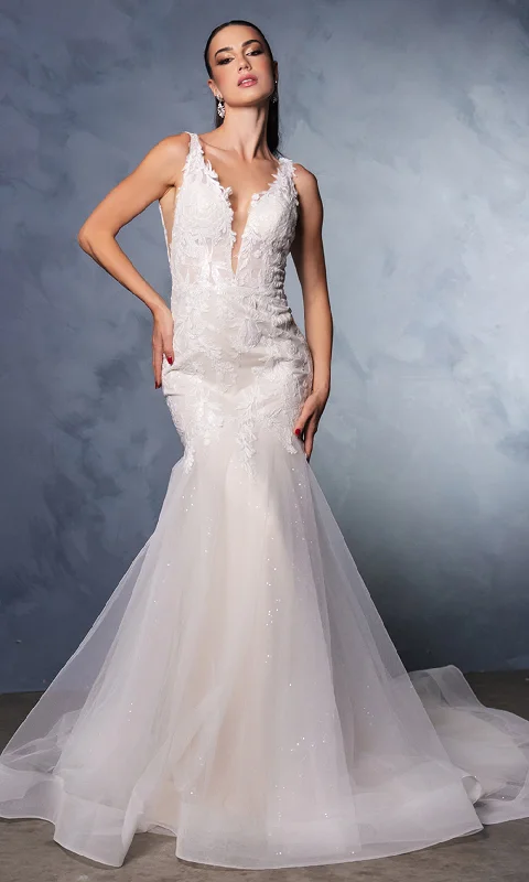 Elegant Details May Queen RQ8181 - Plunging Neck Sleeveless Bridal Gown