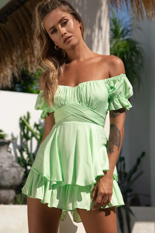 Chic Outfits Linka Off-Shoulder Tie Back Romper Apple