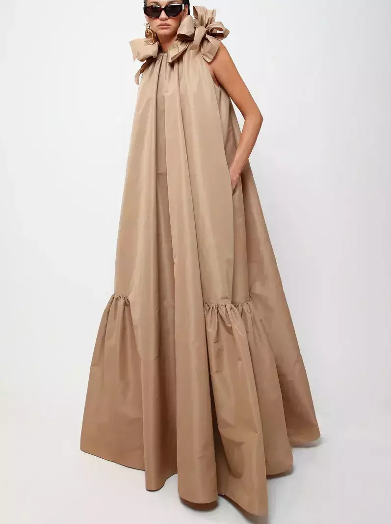 Elevate Your Wardrobe Long Taffeta Maxi Dress with Bows