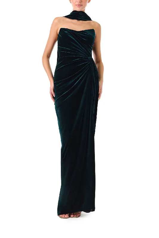 Crazy Price Slashing Strapless Velour Gown With Scarf