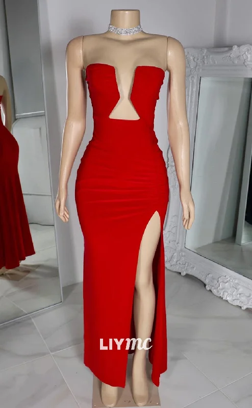 Relaxed Style LP2222 - V-Neck Cut Outs Sleeveless High Slit Sleek Prom Dress