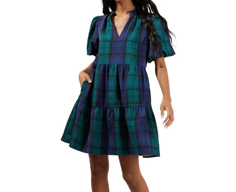 Dreamy Draping Jacey Babydoll Mini Dress In Hudson Plaid