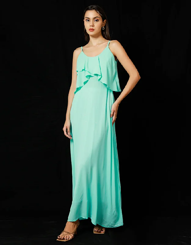 Save On Classic Elegant Styles Strappy Frill Detailed Flared Maxi Dress