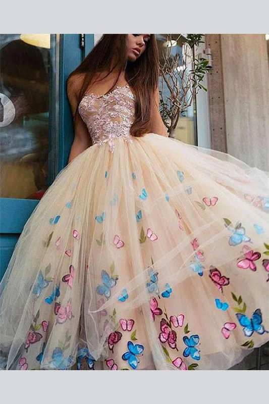 Feminine Soft - Hued Look Sexy Strapless Ball Gown Tea-Length Tulle Prom Dresses N427