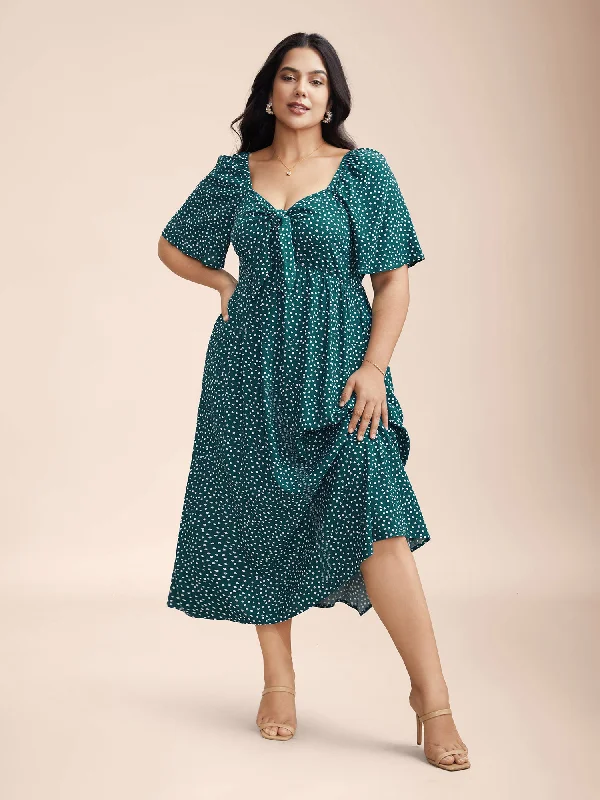 Exclusive Sale Rayon Polka Dot Neck-Tie Midi Dress