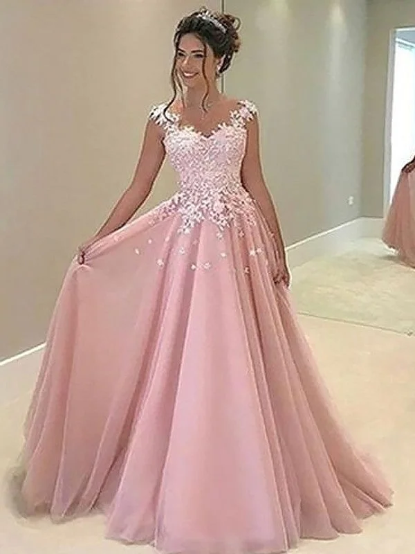 Vintage Inspired Fashion Sale A-Line/Princess Sweetheart Sleeveless Floor-Length Applique Tulle Dresses