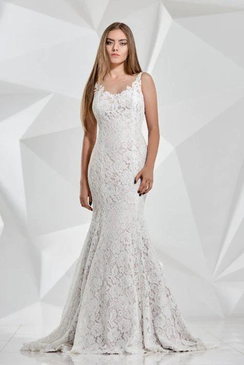 Fashion Sale Lace Mermaid Ivory Scoop Wedding Dresses Bohemian Long with Train Bridal Dresses