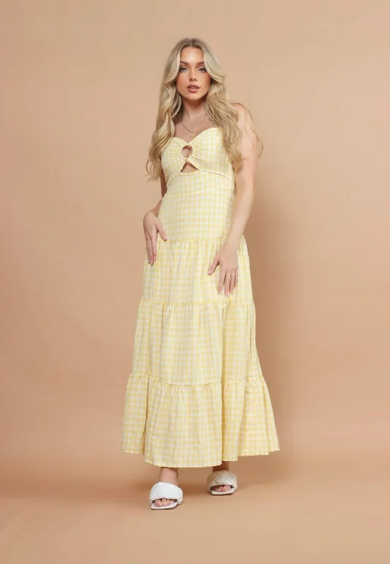 Limited Time Deal Sunny Yellow Gingham Maxi Dress