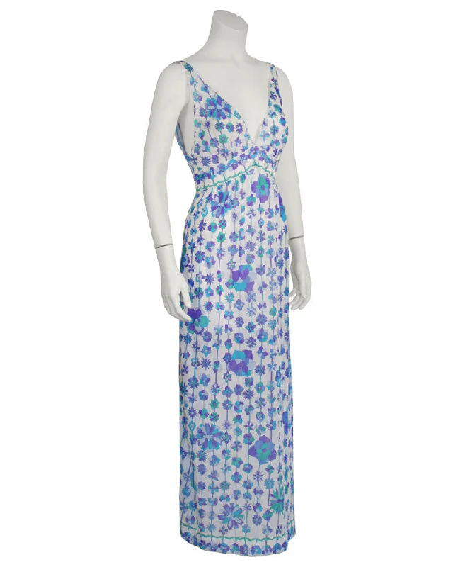 Timeless Elegant Blue and Purple Floral Print Nylon Slip Dresses (2)