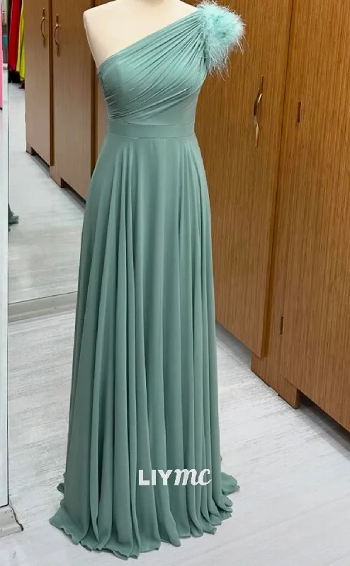 Formal Outfit LP2252 - Asymmetrial Sleeveless Feathered Pleated A-Line Cocktail Dress Prom Dress