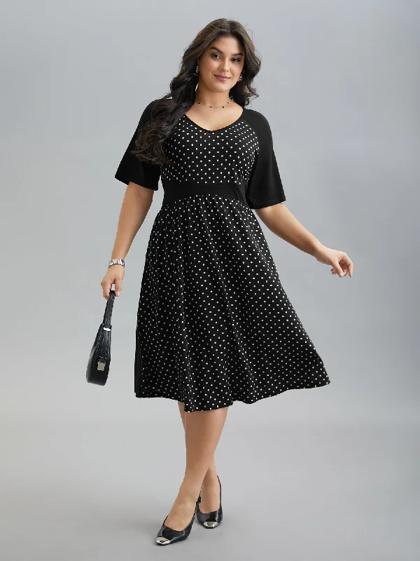 Seasonal Sale Supersoft Polka Dot Waist-Cinched Midi Dress