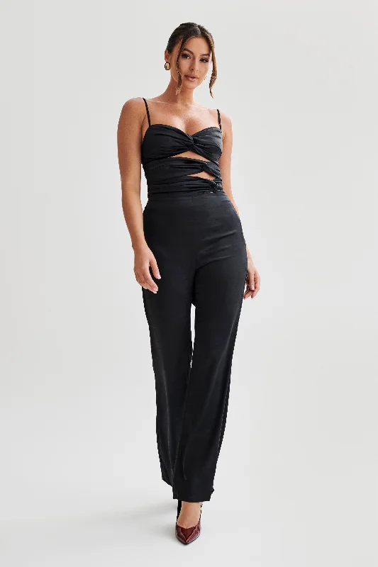 Score Big On Glamorous Red - Carpet Styles Elina Twist Satin Jumpsuit - Black