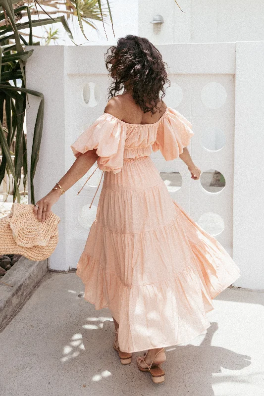 Runway Inspired Wear Julie Off Shoulder Midi Dress - Peach