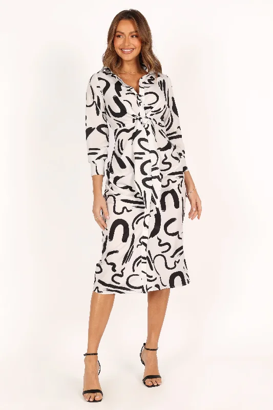 Chic Style, Always In Vogue Minori Long Sleeve Midi Dress - White Black