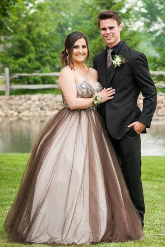 Best-Sellers Ball Gown Sweetheart Sleeveless Beading Floor Length Tulle Plus Size Prom Dress N2232