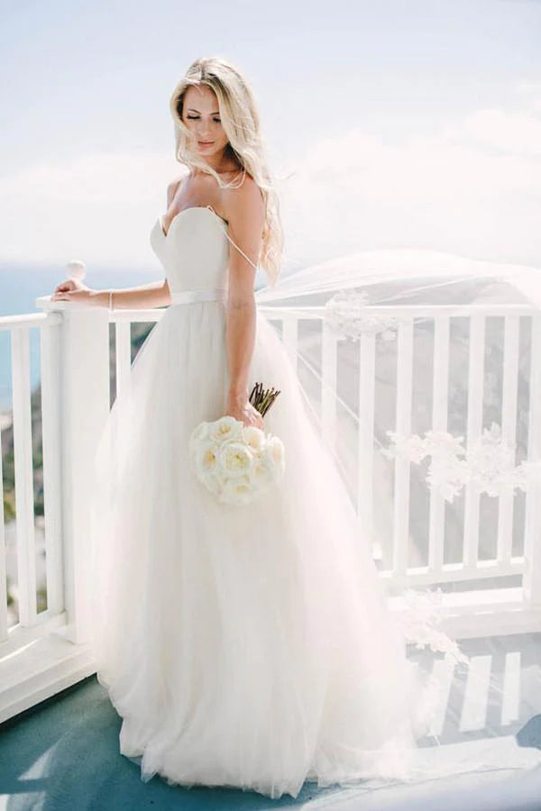 Clearance Event Sweep Train Spaghetti Straps Ivory Sweetheart Backless Beach Wedding Dresses