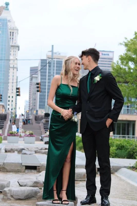 Bold Patterns Green Satin Long Prom Dresses     S3261