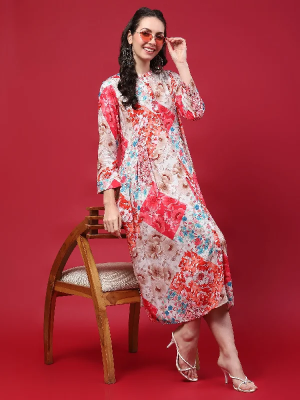 Sophisticated Fashion Women Multicolor Floral Printed Dress