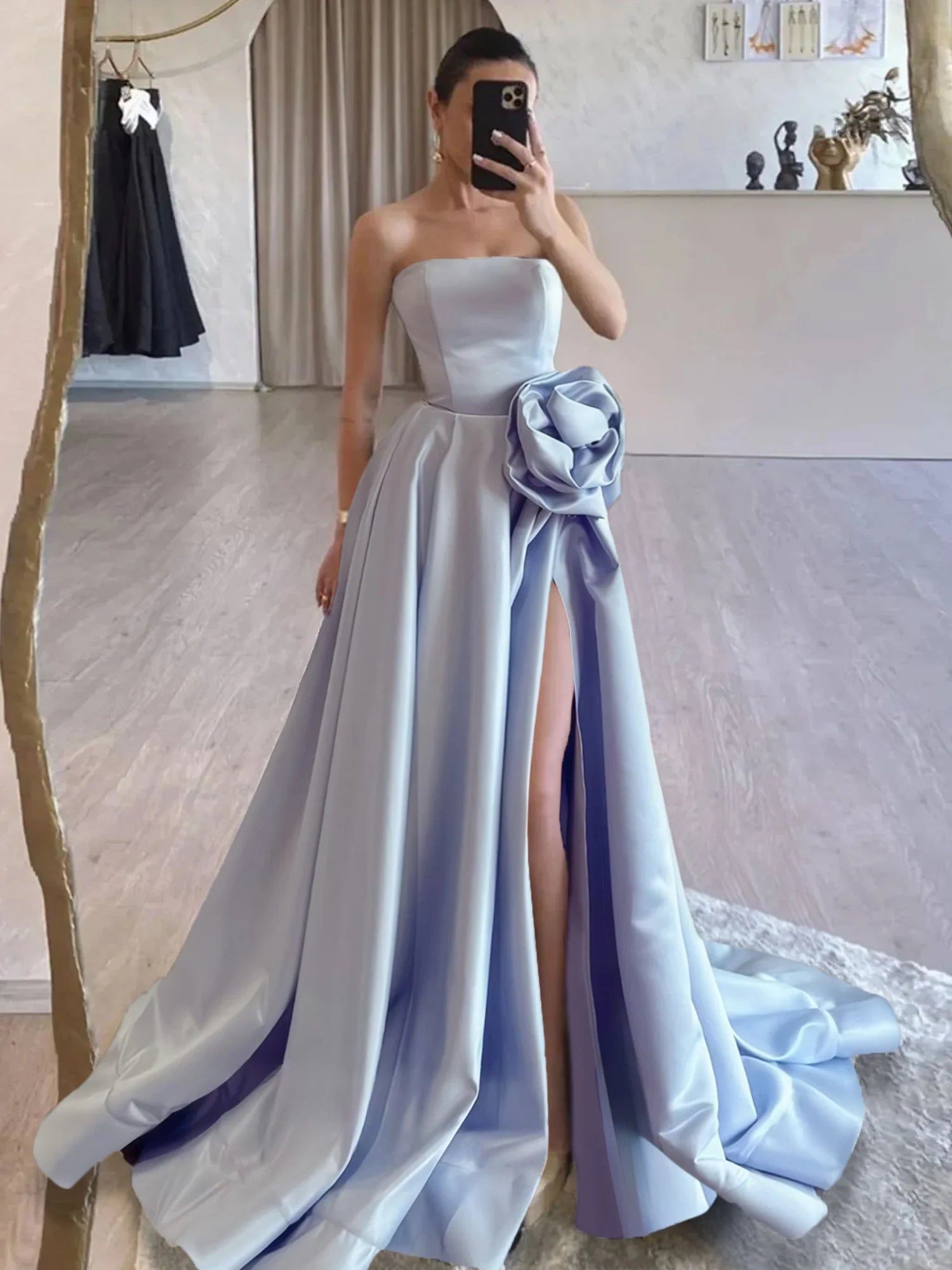 Redefining Women's Fashion Evening Dress Strapless Satin High Split Sweep Train Exquisite High Quality Formal Women's Dresses