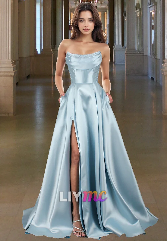 Feminine Charm Off-Shoulder Sleeveless Pleated Satin  A-Line Prom Dress