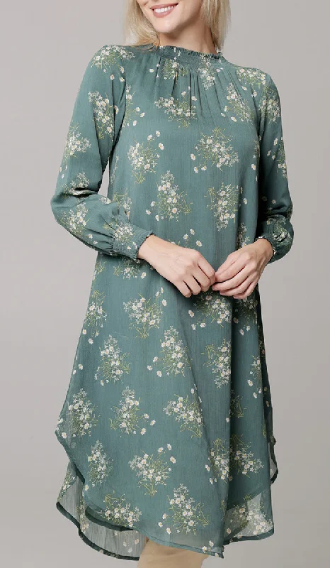 Fashion-Forward Outfits Miral Modest Essential Long Print Chiffon Midi - Jade Floral - PREORDER (ships in 2 weeks)