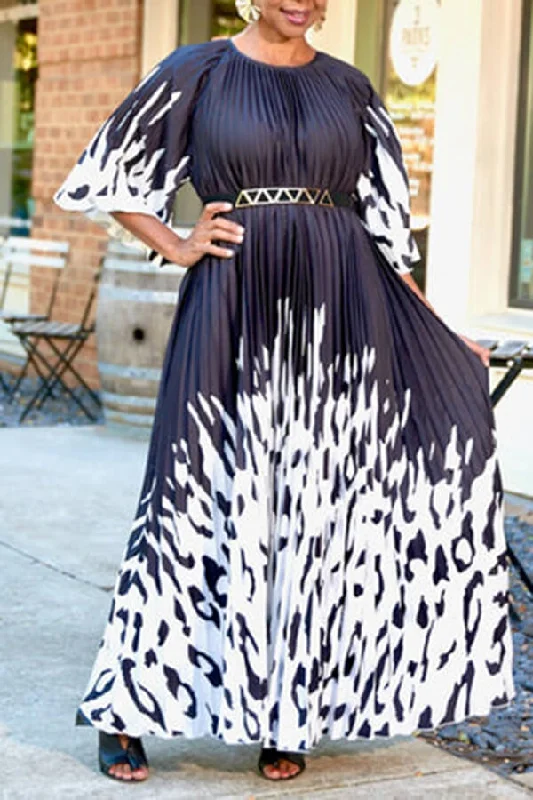 Wardrobe Upgrade Solid Color Elegant Belted Pleated Maxi Dress