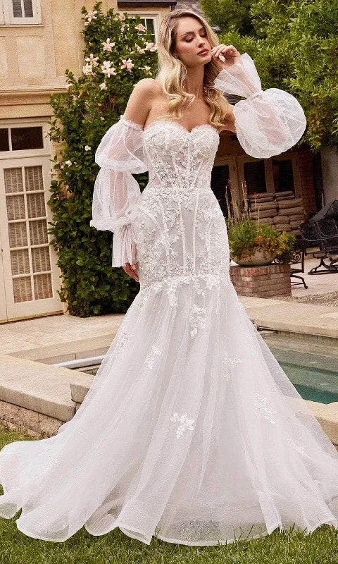 End Of Season Sale Ladivine CD858W - Embellished Trumpet Bridal Gown