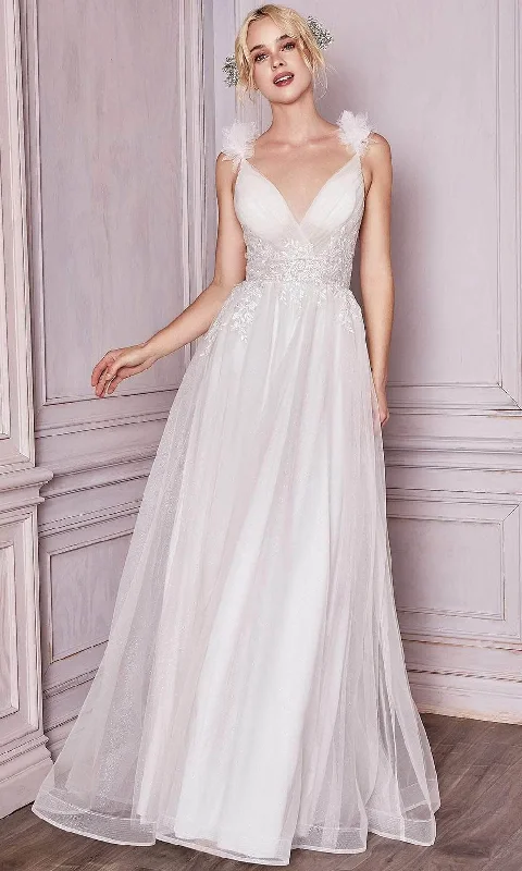 Premium Fashion Cinderella Divine Bridal - Applique V-Neck Bridal Dress CD971W - 1 pc Off White In Size 10 Available