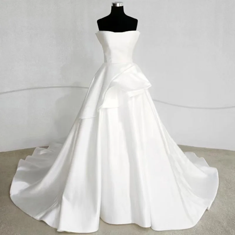 Hurry Before It's Gone Plain Satin Bridal Gowns Simple A-line Wedding Dress