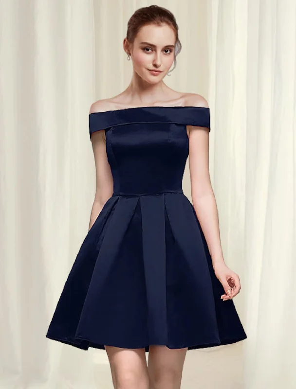 All Season Fashion Collection A-Line Cocktail Dresses Reformation Amante Dress Homecoming Short / Mini Sleeveless Off Shoulder Satin with Sleek