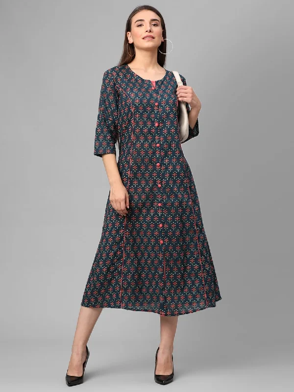 Fashion Forward Blue Floral Printed Dress