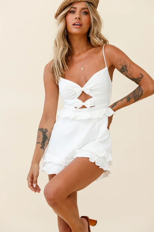 Minimalist Elegant Sweet Dreams Bow Detail Frill Romper White