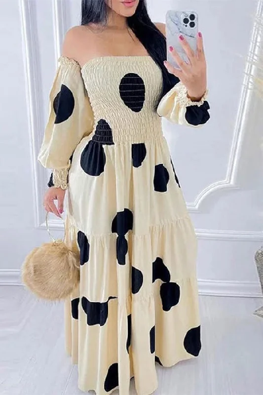 Casual Chic Polka Dot Strap Shirred Sweet Tiered Maxi Dress