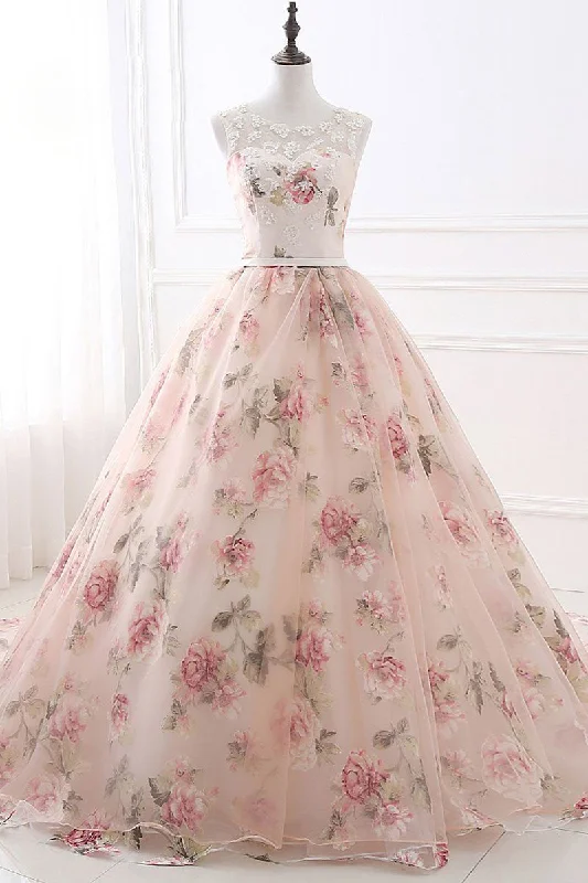 Premium Fashion Ball Gown Print Prom Dress Lace Up Back Appliques Long Quinceanera Dress N1512