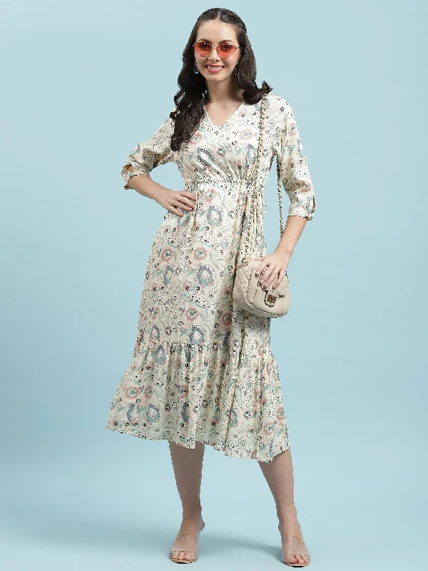 Everyday Wear Women Off White Floral Printed Dress