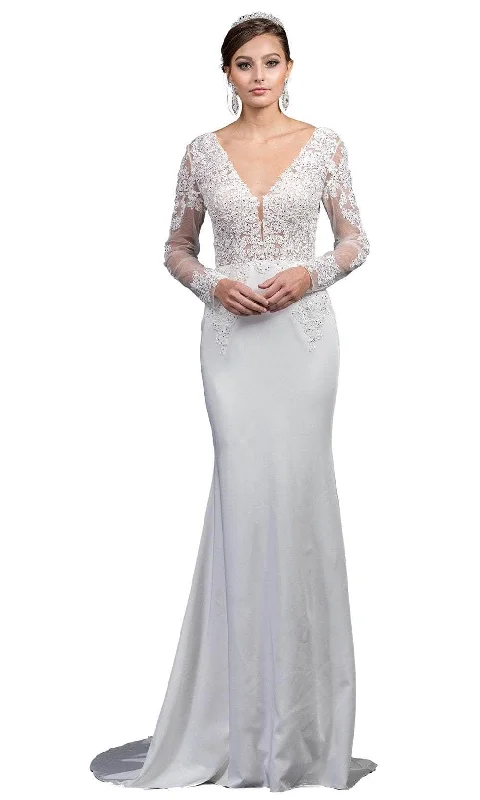 Disco - Inspired Retro Dance Look Dancing Queen 0052 - Embroidered Low V-Back Wedding Gown