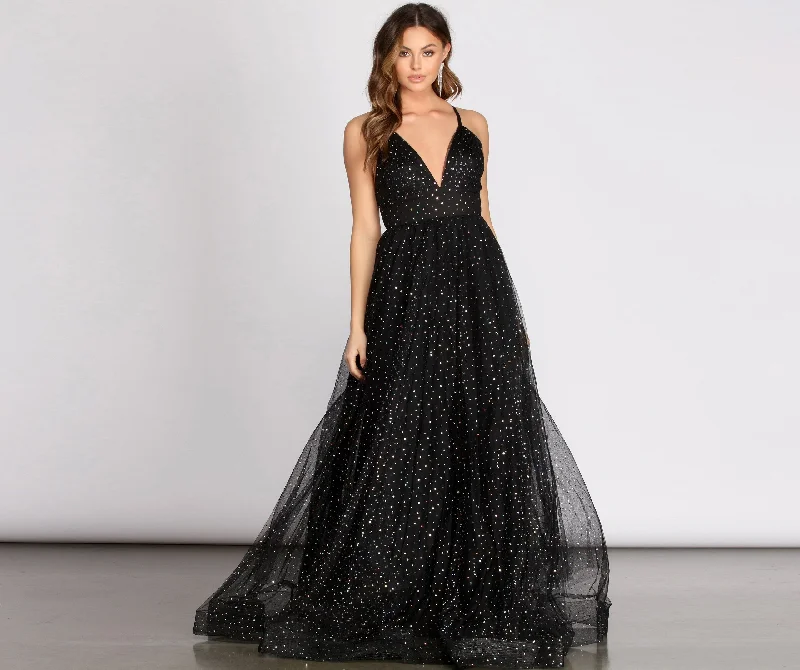 Last Chance Sale Vanessa V Stylish Neck Tulle Gown