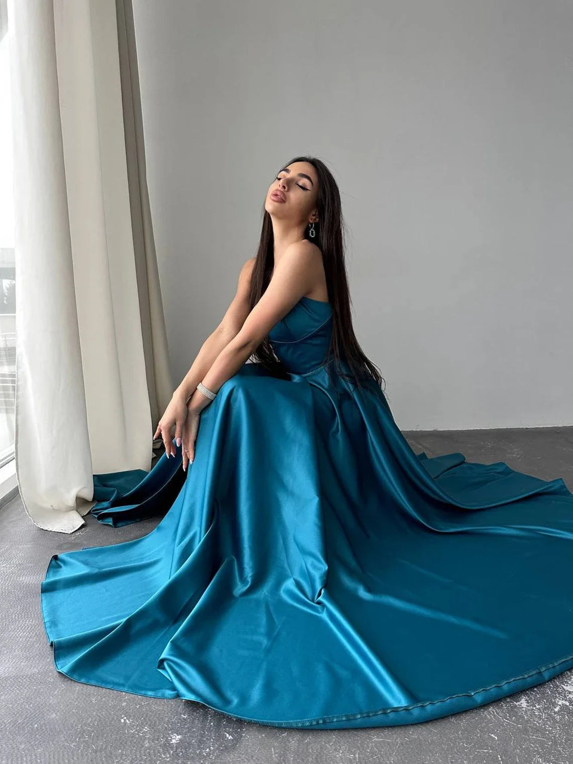 First Order Discount Turquoise Prom Dress, Turquois, Evening Dress, Turquoise Dress With Straps, Turquoise Blue Maxi Dress, Turquoise Satin Dress, Corset Dress