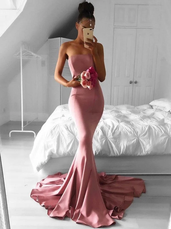 Must Haves Trumpet/Mermaid Stretch Crepe Ruffles Strapless Sleeveless Sweep/Brush Train Dresses